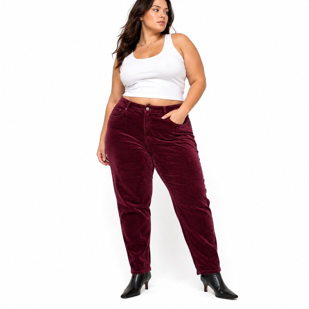 Ann Taylor The Skinny Corduroy Pants Burgundy Wine Velvet High Rise Size 14